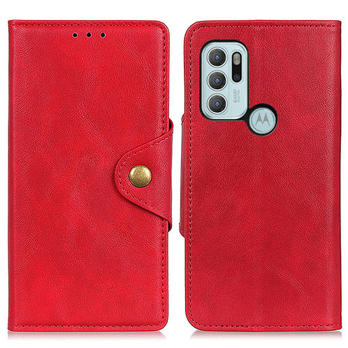 Leather Case Stands Flip Cover Holder N03P for Motorola Moto G60s Red