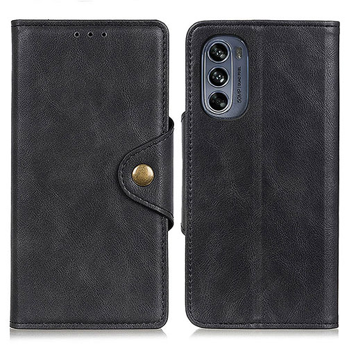 Leather Case Stands Flip Cover Holder N03P for Motorola Moto G62 5G Black
