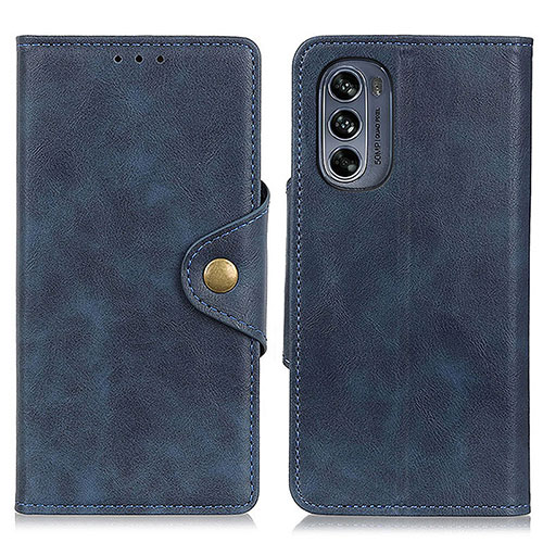 Leather Case Stands Flip Cover Holder N03P for Motorola Moto G62 5G Blue