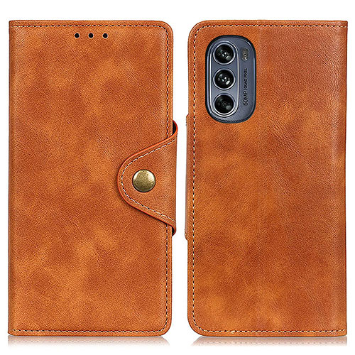 Leather Case Stands Flip Cover Holder N03P for Motorola Moto G62 5G Brown