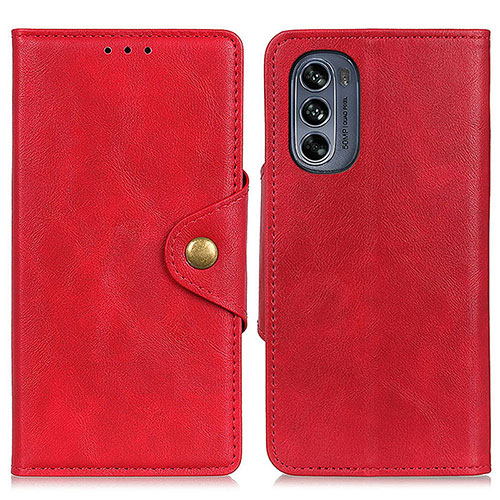 Leather Case Stands Flip Cover Holder N03P for Motorola Moto G62 5G Red