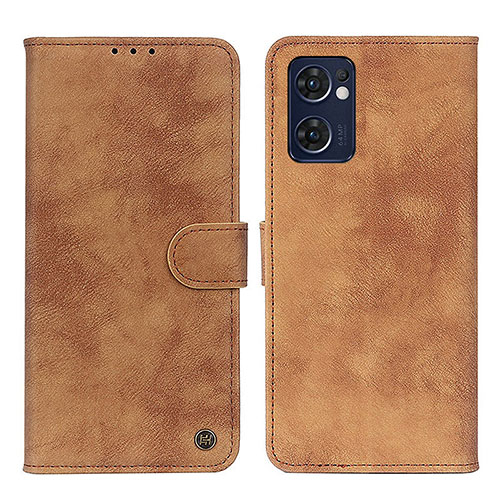 Leather Case Stands Flip Cover Holder N03P for Oppo Reno7 5G Brown