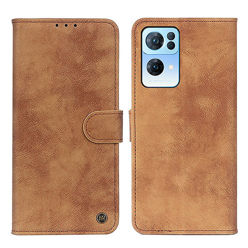 Leather Case Stands Flip Cover Holder N03P for Oppo Reno7 Pro 5G Brown