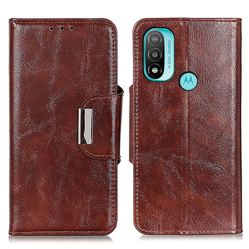 Leather Case Stands Flip Cover Holder N04P for Motorola Moto E30 Brown