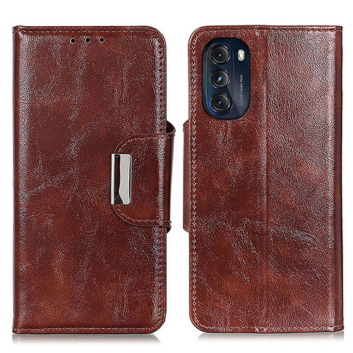 Leather Case Stands Flip Cover Holder N04P for Motorola Moto G 5G (2022) Brown
