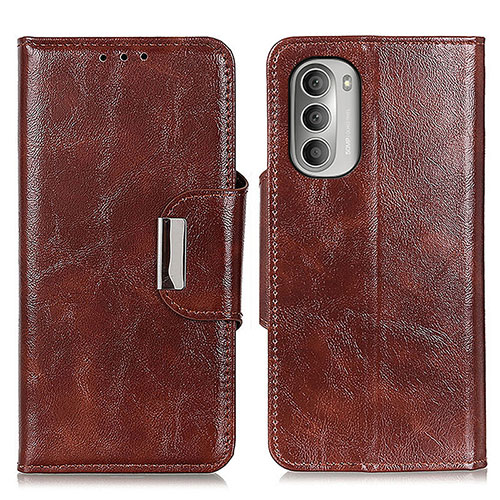 Leather Case Stands Flip Cover Holder N04P for Motorola Moto G Stylus (2022) 4G Brown
