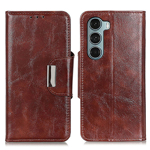 Leather Case Stands Flip Cover Holder N04P for Motorola Moto G200 5G Brown