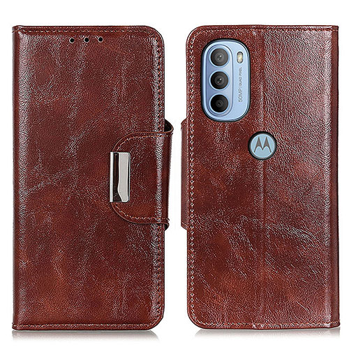 Leather Case Stands Flip Cover Holder N04P for Motorola Moto G31 Brown