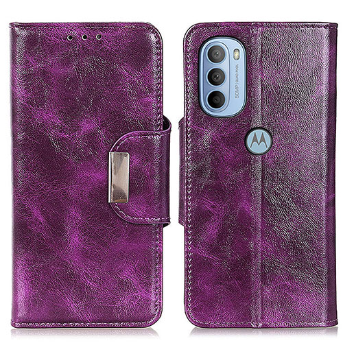 Leather Case Stands Flip Cover Holder N04P for Motorola Moto G31 Purple