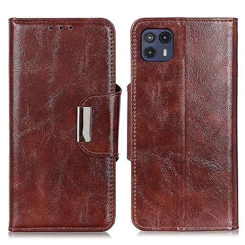 Leather Case Stands Flip Cover Holder N04P for Motorola Moto G50 5G Brown