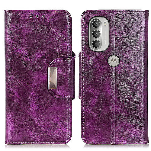 Leather Case Stands Flip Cover Holder N04P for Motorola Moto G51 5G Purple