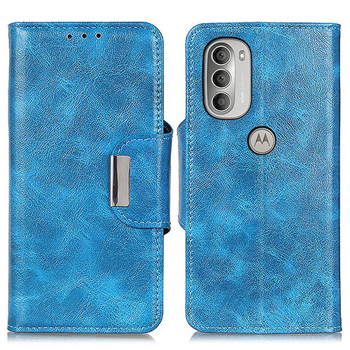 Leather Case Stands Flip Cover Holder N04P for Motorola Moto G51 5G Sky Blue