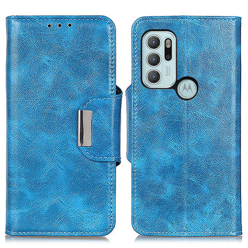 Leather Case Stands Flip Cover Holder N04P for Motorola Moto G60s Sky Blue