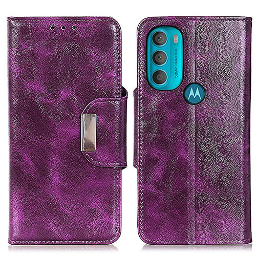 Leather Case Stands Flip Cover Holder N04P for Motorola Moto G71 5G Purple