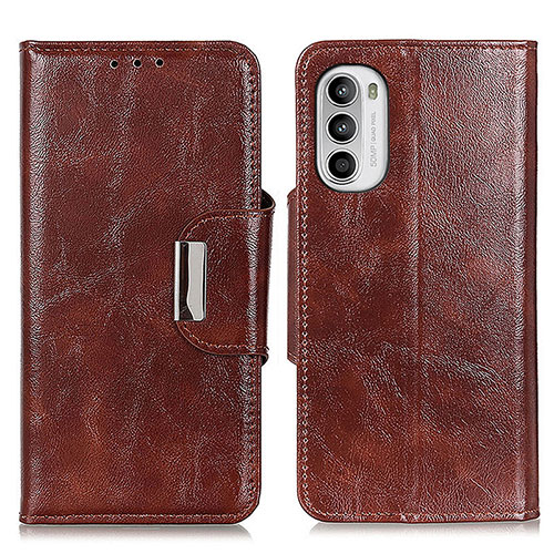 Leather Case Stands Flip Cover Holder N04P for Motorola Moto G71s 5G Brown