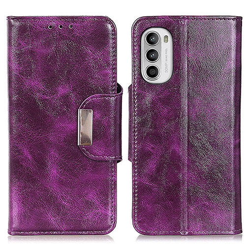 Leather Case Stands Flip Cover Holder N04P for Motorola Moto G71s 5G Purple