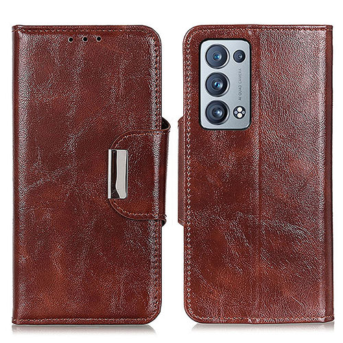 Leather Case Stands Flip Cover Holder N04P for Oppo Reno6 Pro 5G Brown