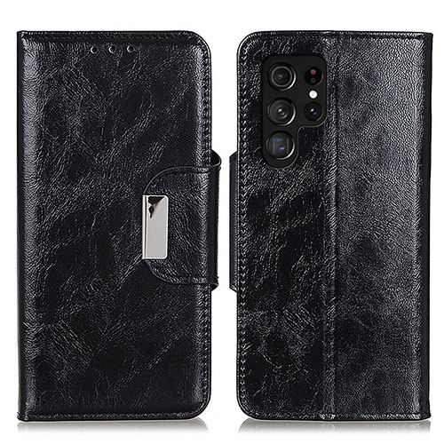 Leather Case Stands Flip Cover Holder N04P for Samsung Galaxy S21 Ultra 5G Black