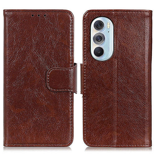 Leather Case Stands Flip Cover Holder N05P for Motorola Moto Edge X30 5G Brown
