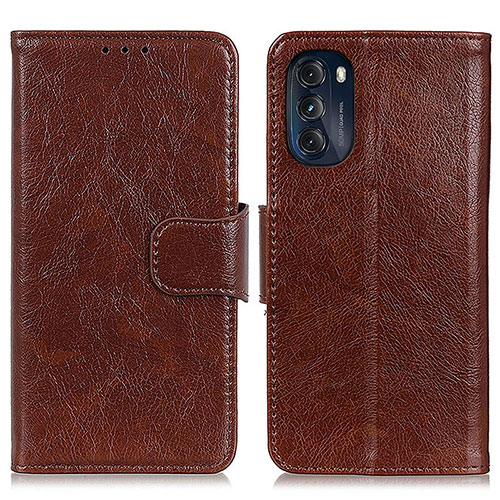 Leather Case Stands Flip Cover Holder N05P for Motorola Moto G 5G (2022) Brown