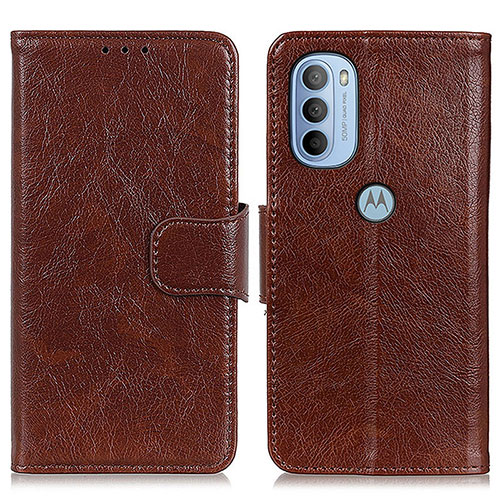 Leather Case Stands Flip Cover Holder N05P for Motorola Moto G31 Brown