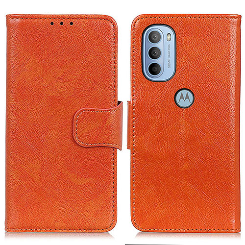 Leather Case Stands Flip Cover Holder N05P for Motorola Moto G41 Orange