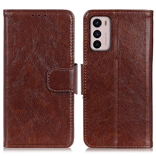 Leather Case Stands Flip Cover Holder N05P for Motorola Moto G42 Brown
