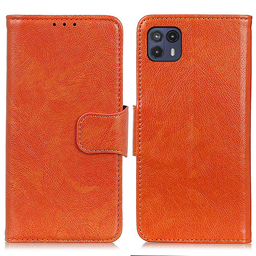 Leather Case Stands Flip Cover Holder N05P for Motorola Moto G50 5G Orange