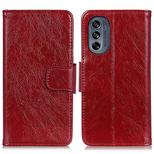 Leather Case Stands Flip Cover Holder N05P for Motorola Moto G62 5G Red