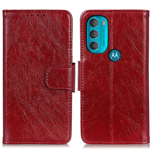 Leather Case Stands Flip Cover Holder N05P for Motorola Moto G71 5G Red