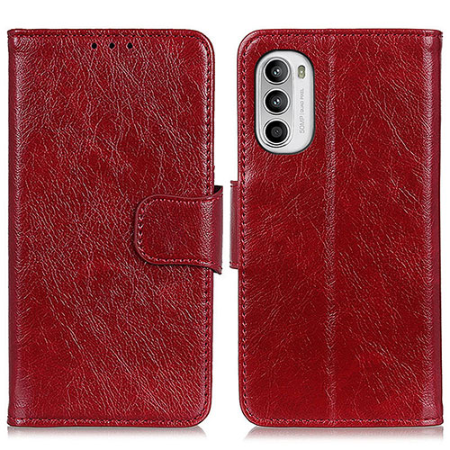 Leather Case Stands Flip Cover Holder N05P for Motorola Moto G82 5G Red