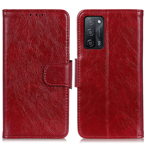 Leather Case Stands Flip Cover Holder N05P for Oppo A53s 5G Red