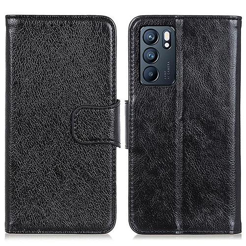 Leather Case Stands Flip Cover Holder N05P for Oppo Reno6 5G Black