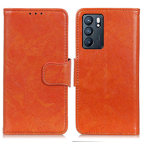 Leather Case Stands Flip Cover Holder N05P for Oppo Reno6 5G Orange