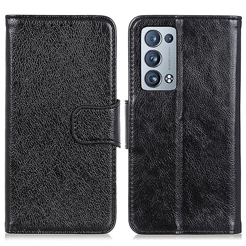 Leather Case Stands Flip Cover Holder N05P for Oppo Reno6 Pro+ Plus 5G Black