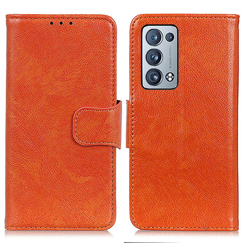 Leather Case Stands Flip Cover Holder N05P for Oppo Reno6 Pro+ Plus 5G Orange