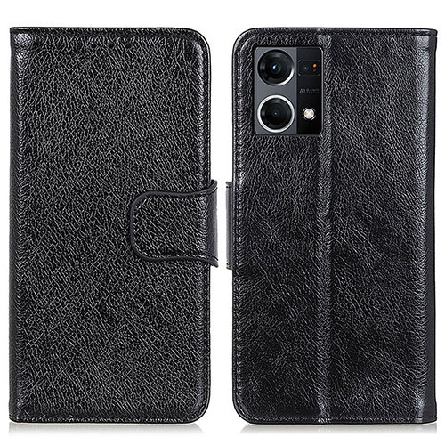 Leather Case Stands Flip Cover Holder N05P for Oppo Reno7 4G Black