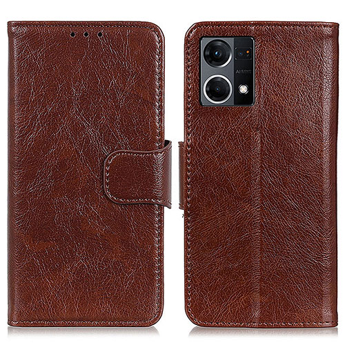 Leather Case Stands Flip Cover Holder N05P for Oppo Reno7 4G Brown