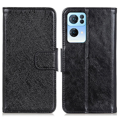 Leather Case Stands Flip Cover Holder N05P for Oppo Reno7 Pro 5G Black