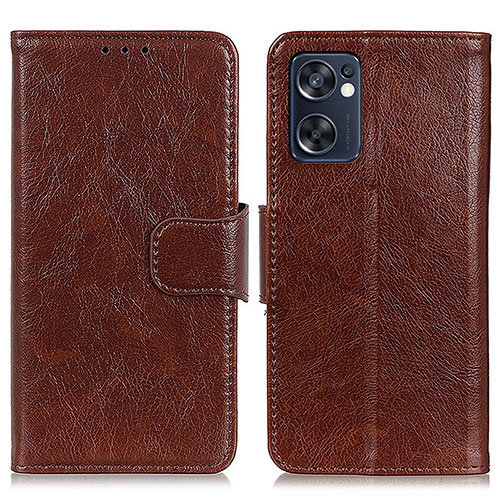 Leather Case Stands Flip Cover Holder N05P for Oppo Reno7 SE 5G Brown