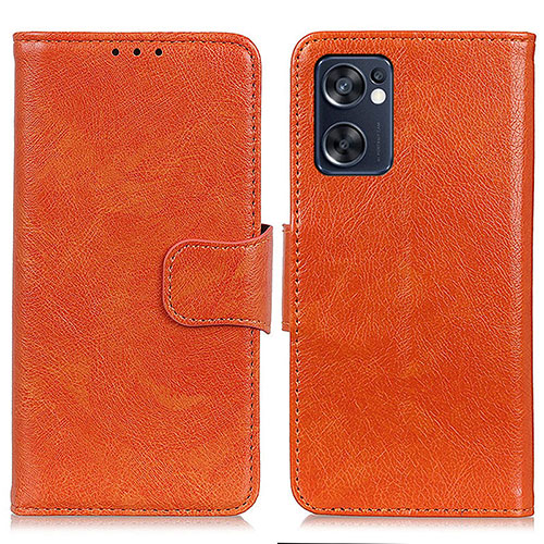 Leather Case Stands Flip Cover Holder N05P for Oppo Reno7 SE 5G Orange