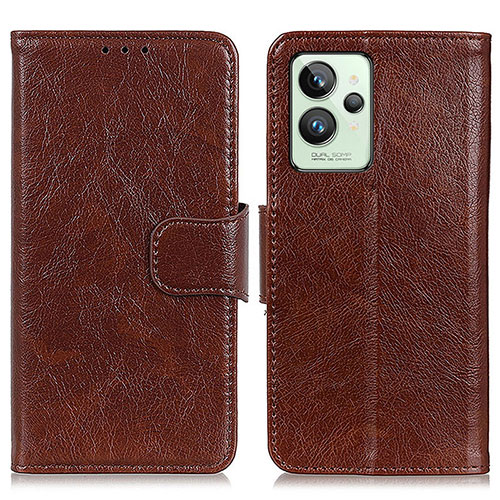 Leather Case Stands Flip Cover Holder N05P for Realme GT2 Pro 5G Brown