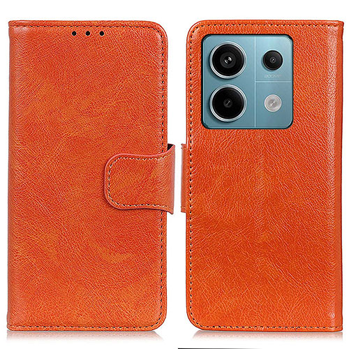 Leather Case Stands Flip Cover Holder N05P for Xiaomi Redmi Note 13 Pro 5G Orange