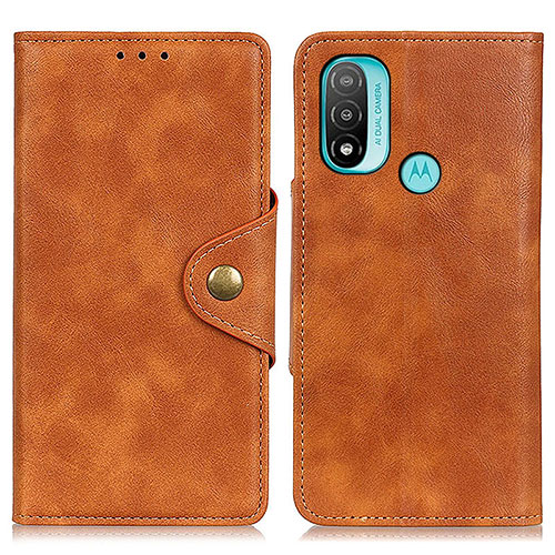 Leather Case Stands Flip Cover Holder N06P for Motorola Moto E20 Brown