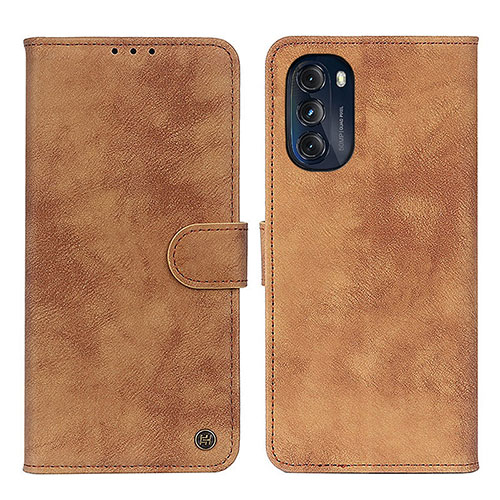 Leather Case Stands Flip Cover Holder N06P for Motorola Moto G 5G (2022) Brown