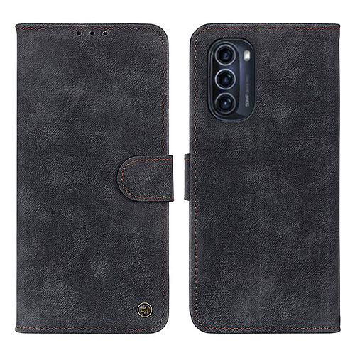Leather Case Stands Flip Cover Holder N06P for Motorola Moto G52j 5G Black
