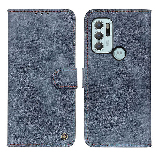 Leather Case Stands Flip Cover Holder N06P for Motorola Moto G60s Blue
