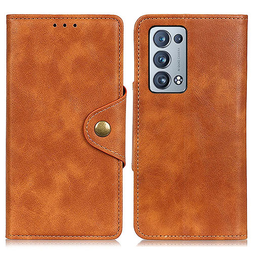 Leather Case Stands Flip Cover Holder N06P for Oppo Reno6 Pro 5G Brown