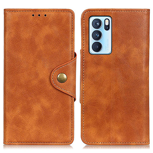 Leather Case Stands Flip Cover Holder N06P for Oppo Reno6 Pro 5G India Brown