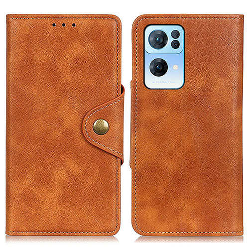 Leather Case Stands Flip Cover Holder N06P for Oppo Reno7 Pro 5G Brown